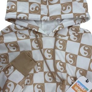 Cali 1850 Checkered Yin Yang‎ Heart Pullover Cropped Hoodie Sweatshirt Sz Large